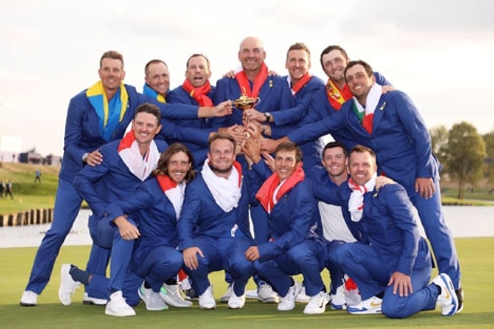 Europa tog 30 september tillbaka Ryder Cup-trof&eacute;n, genom att besegra USA med 17,5 mot 10,5 po&auml;ng. Foto: Twitter/Ryder Cup Europe