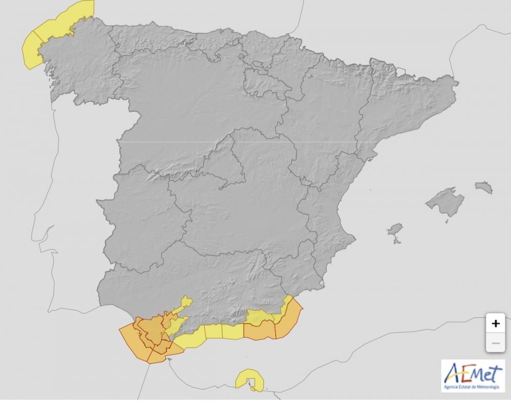 Ett nytt ov&auml;der f&ouml;r med sig starka vindar till s&ouml;dra Spanien och allm&auml;nheten uppmanas till f&ouml;rsiktighet. Karta: Aemet