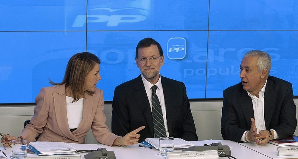 Regeringschefen Mariano Rajoy f&ouml;rsvarade 2 april budgetpropositionen, inf&ouml;r PP:s styrelse.