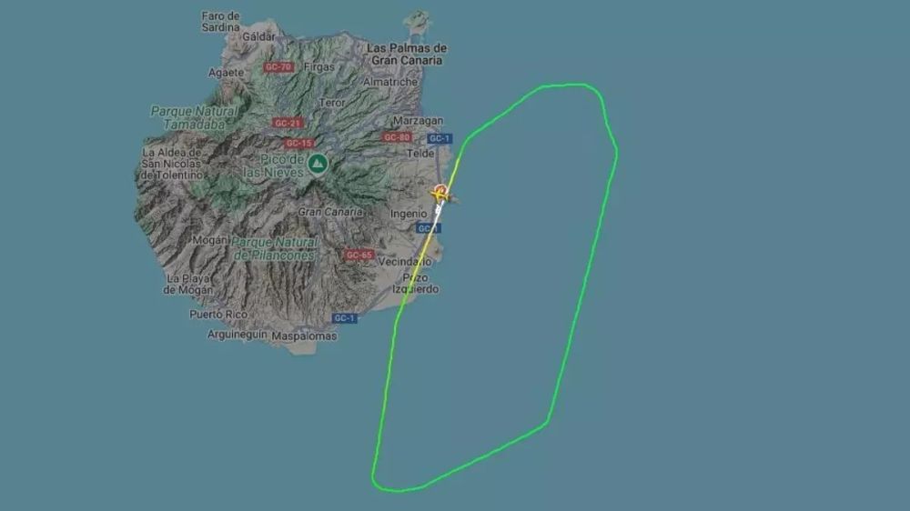 Piloterna beslutade att &aring;ter landa p&aring; Gran Canaria efter att hunden tagit sig ur sin transportbur i lastutrymmet. Bild: Flightradar24