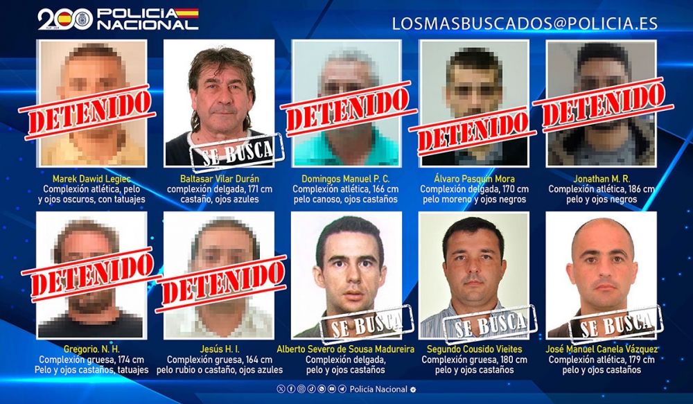 Sedan den senaste listningen av Spaniens tio mest jagade brottslingar har sex av dem gripits. Foto: Polic&iacute;a Nacional