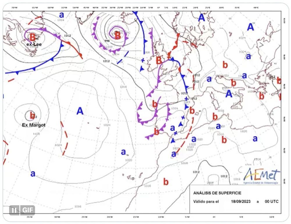 Hittills i september har l&aring;gtrycken avl&ouml;st varandra. Karta: Aemet