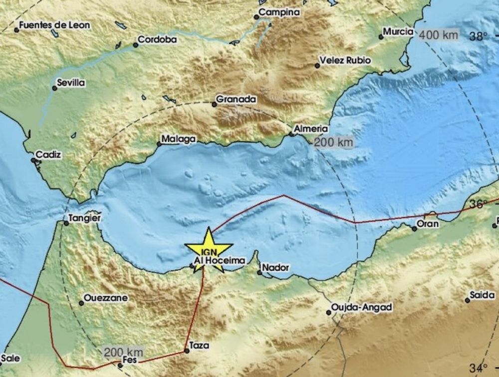 Skalvet hade sitt epicenter n&auml;ra den spanska eklaven Melilla. Karta: EMSC