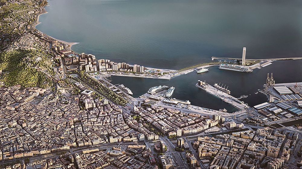 Den planerade hotellskyskrapan i hamnen kritiseras f&ouml;r att hota M&aacute;lagas kulturarv och f&ouml;r&auml;ndra stadsbilden. Foto: Puerto de M&aacute;laga