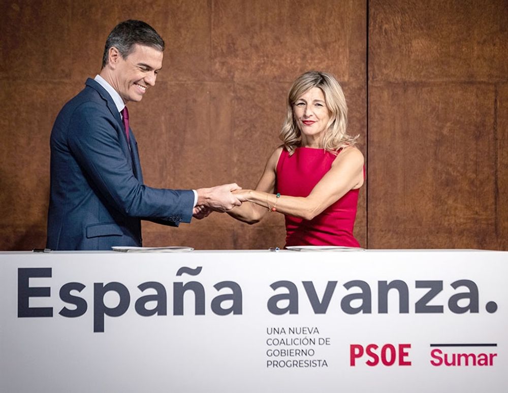 F&ouml;rslaget i regeringsavtalet mellan PSOE och Sumar har drivits igenom av arbetsmarknadsministern Yolanda D&iacute;az. Foto: PSOE