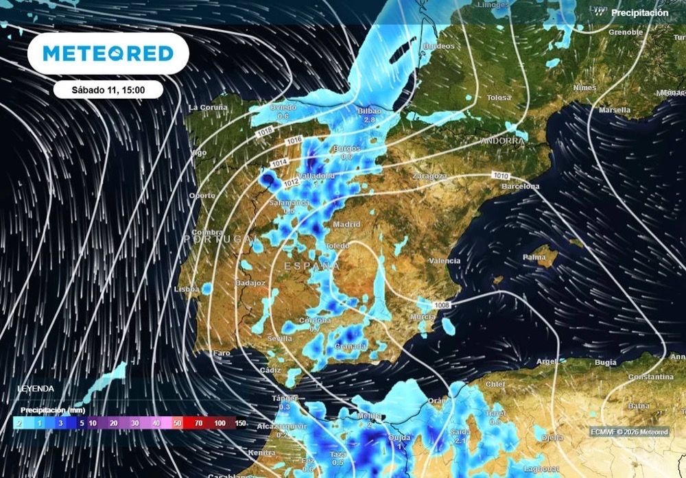 Det kraftiga temperaturfallet kommer efter en vecka med rekordv&auml;rme i de norra delarna av landet. Karta: Meteored