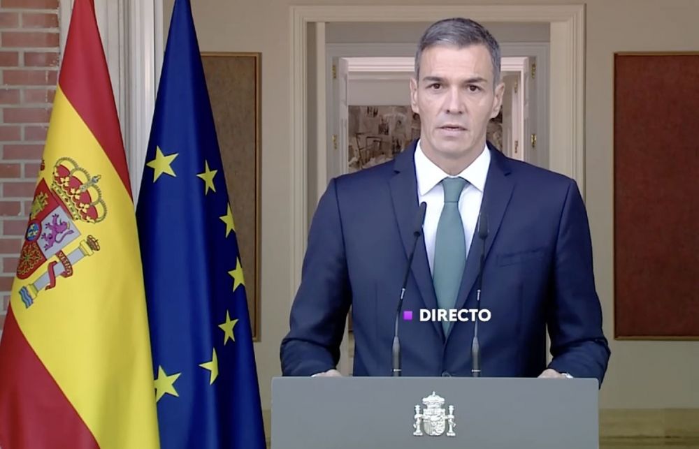 Pedro S&aacute;nchez inledde sitt tal med att f&ouml;rsvara Israels r&auml;tt till existens och att f&ouml;rsvara sig sj&auml;lv, men tillade att det inte &auml;r likv&auml;rdigt med d&ouml;dandet av oskyldiga barn. Foto: RTVE
