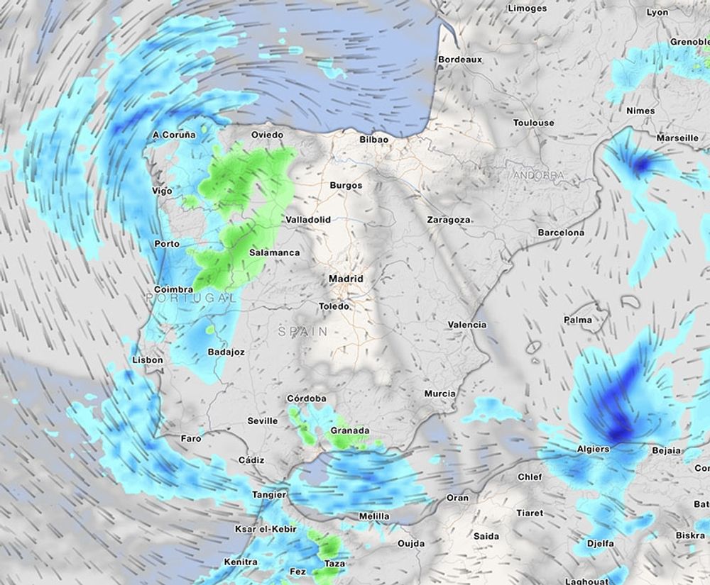 Det v&auml;ntas ostadigt v&auml;der och kraftigt fallande temperaturer fr&aring;n och med onsdag. Karta: Meteored