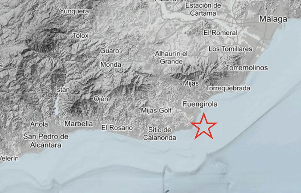 Jordb&auml;vningen hade sitt ursprung p&aring; 77 kilometers djup mycket n&auml;ra Fuengirola. Karta: IGN