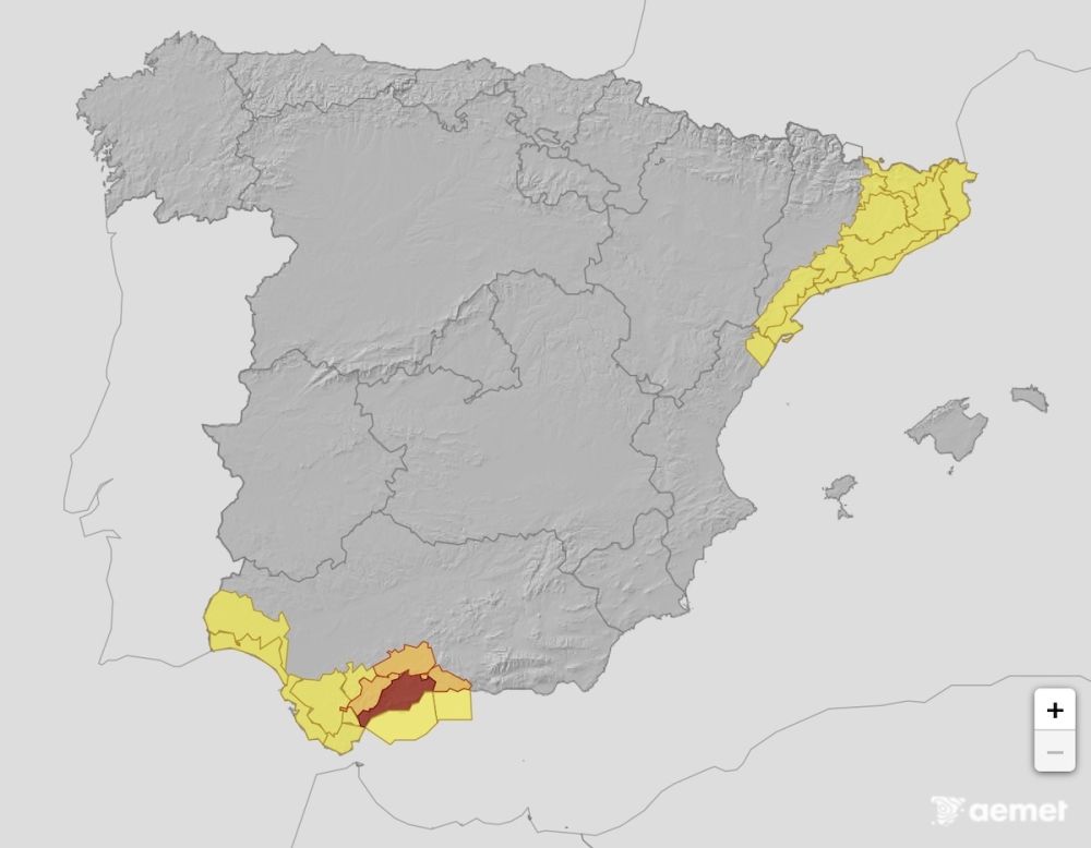 Systemet ES-Alert skickade ett varningsmeddelande klockan 21.16 p&aring; l&ouml;rdagskv&auml;llen p&aring; grund av risk f&ouml;r kraftiga &ouml;versv&auml;mningar p&aring; v&auml;stra Costa del Sol. Karta: Aemet