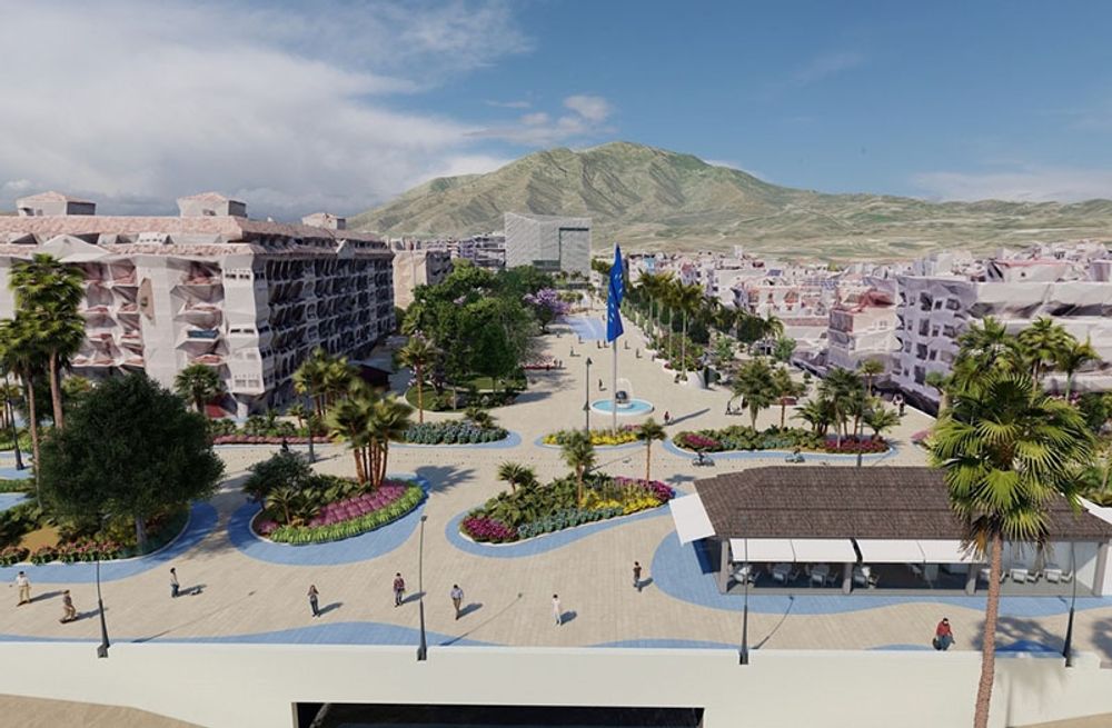 Skiss &ouml;ver den planerade nya boulevarden som sammanbinder strandpromenaden med centrum. Foto: Ayto de Estepona