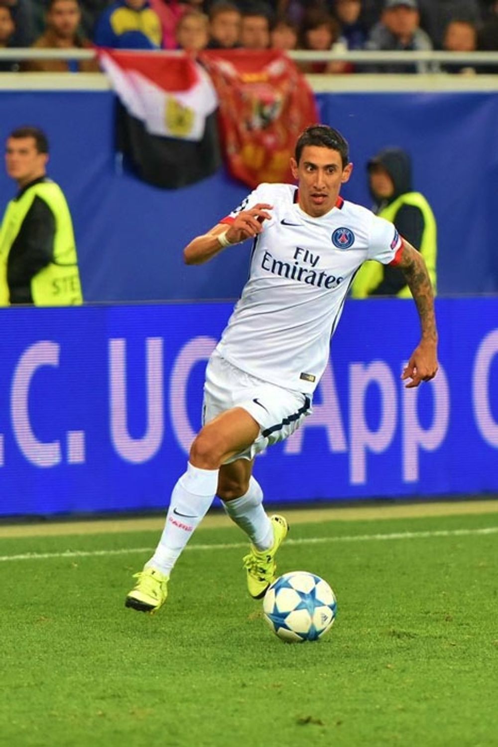 &Aacute;ngel DiMaria var tv&aring;m&aring;lsskytt, n&auml;r PSG k&ouml;rde &ouml;ver Barcelona i Paris. Foto: Football.ua/Wikimedia Commons