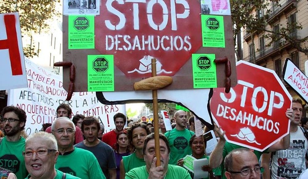 EU-domstolens utfall firades 14 mars av r&ouml;relsen mot vr&auml;kningar "Stop desahucios".