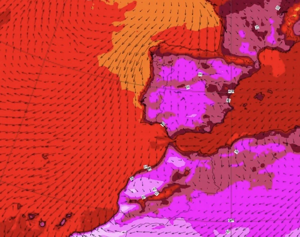 Till helgen har det utf&auml;rdats r&ouml;d varning f&ouml;r extrem v&auml;rma p&aring; Kanarie&ouml;arna. Karta: ECMWF