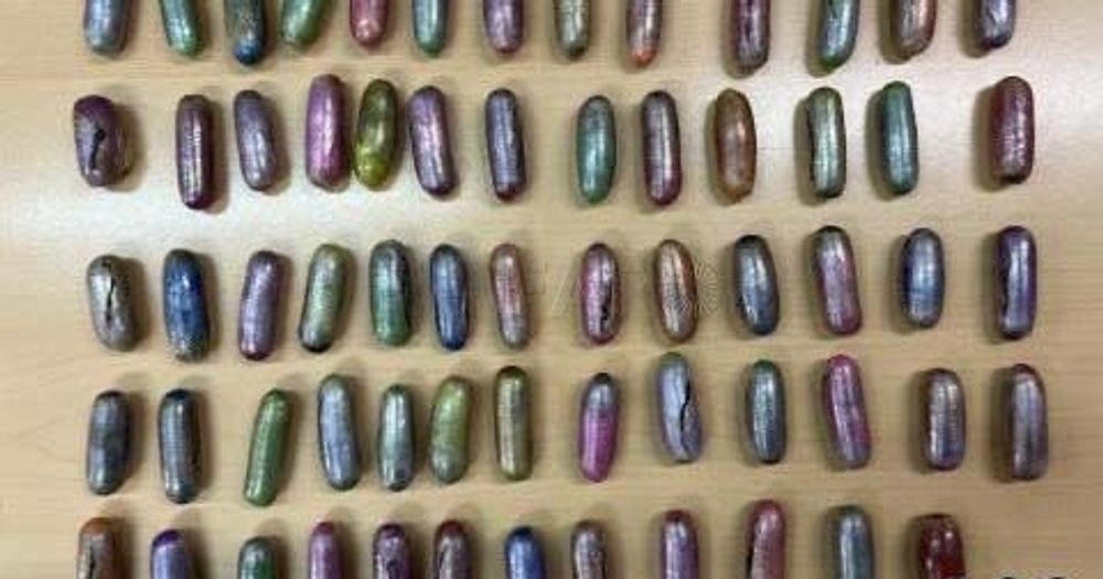 Mannen svalde 64 haschpaket, motsvarande ett halvt kilogram, som var inslagna i plastfilm. Foto: Polic&iacute;a Nacional