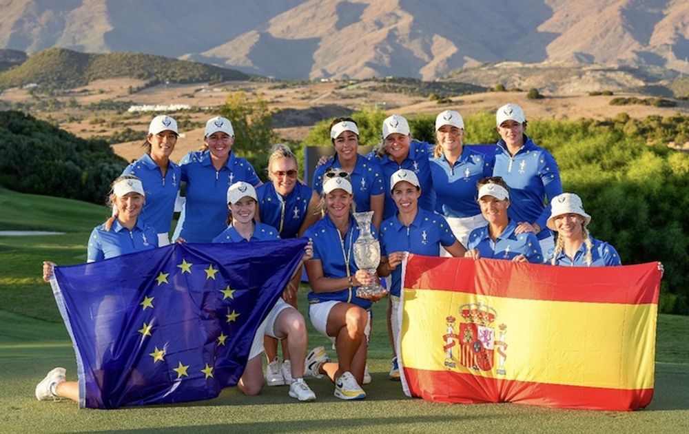 Hemmaspelaren Carlota Cigandas fyra segrar och 3-1 i de svenska damernas singelmatcher bidrog till att f&ouml;rsvara trof&eacute;n i Solheim Cup f&ouml;r Europa. Foto: solheimcup2023.eu