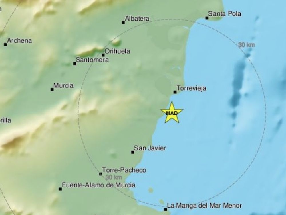 Markr&ouml;relsen hade sitt epicenter vid Cabo Roig, strax s&ouml;der om Torrevieja. Karta: EMSC