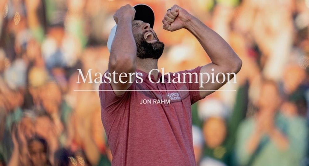 John Rahms visade p&aring; goda nerver n&auml;r han vann Masters i Augusta 9 april med fyra slags marginal till de jagande amerikanerna Koepka och Mickelson. Foto: The Masters