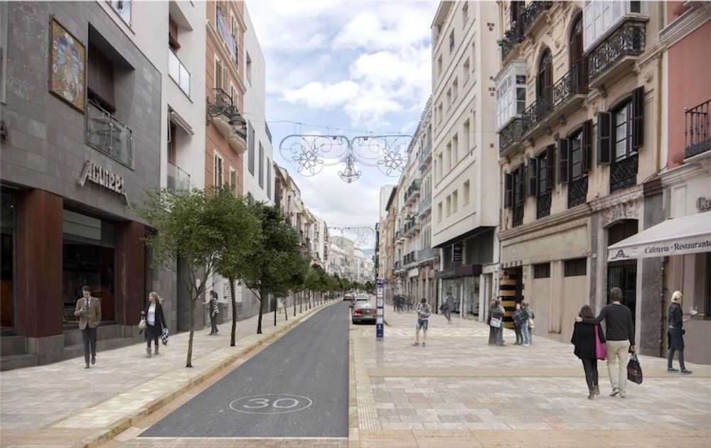 Ombyggnationen av gatorna Carreter&iacute;a och &Auml;lamos i gamla stan i M&aacute;laga, &auml;r ett av projekten som riskerar f&ouml;rlora sitt EU-st&ouml;d om det inte p&aring;b&ouml;rjas inom kort. Foto: Ayuntamiento de M&aacute;laga