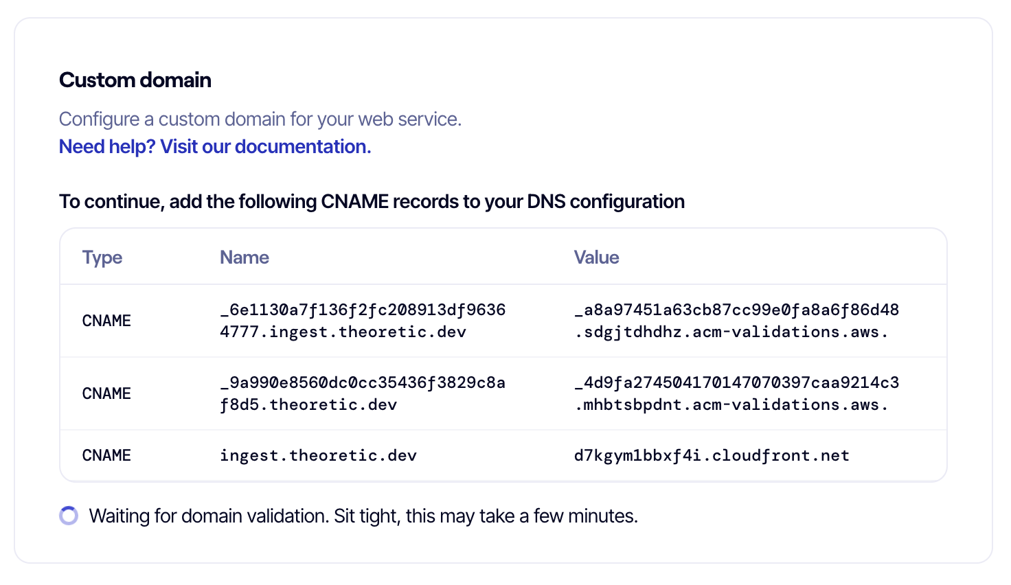 A screenshot of a custom domain validation