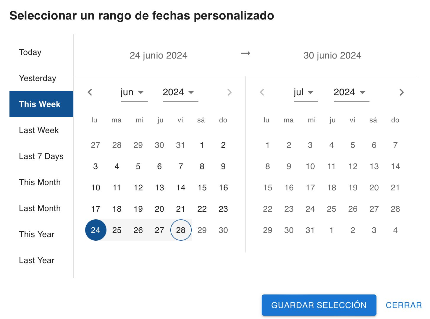 Elige desde que periodo quieres descargar un informe más amplio.