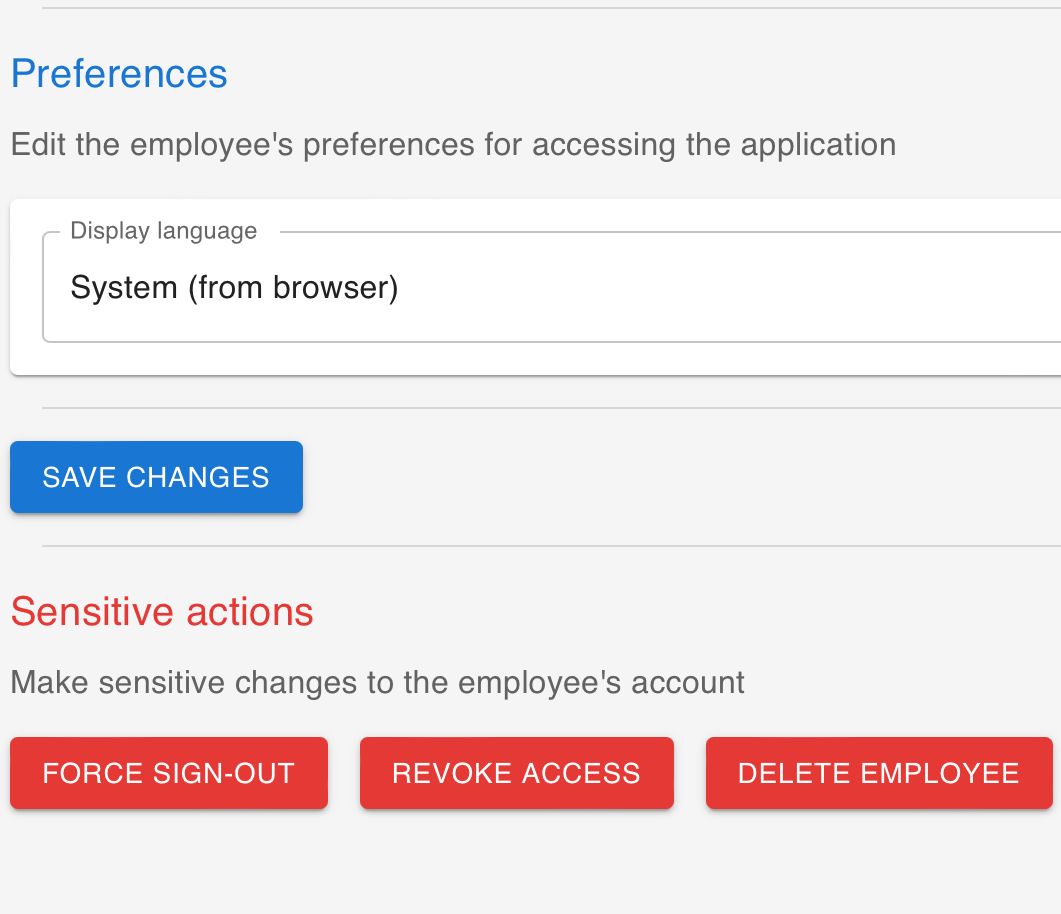 The options to change your employee’s account.