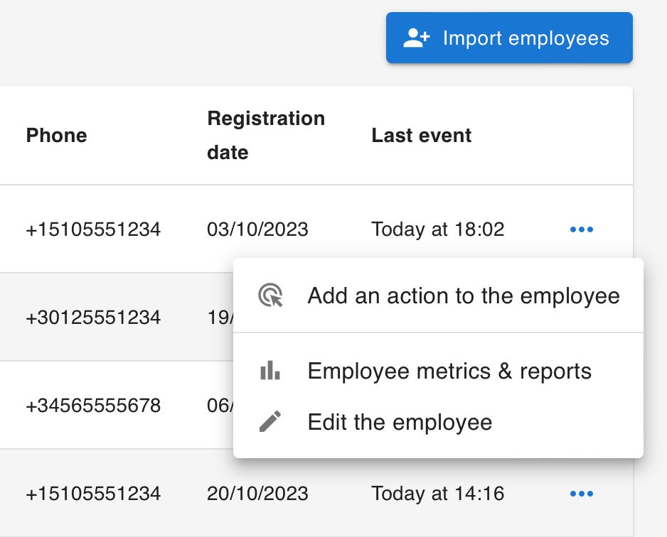 The options to configure employees.