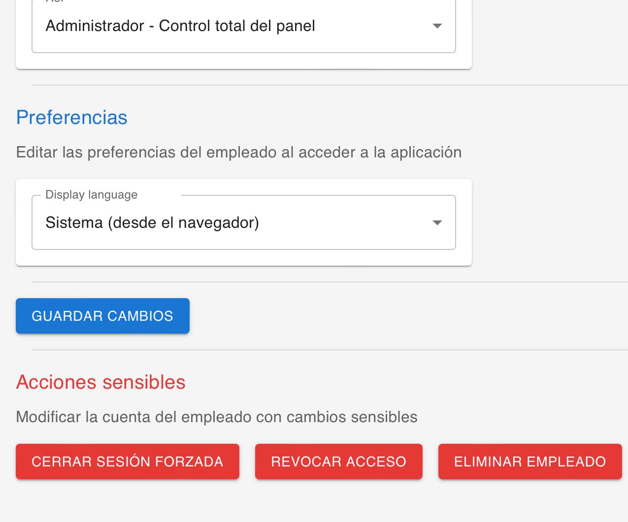 Acciones sensibles para revocar empleados