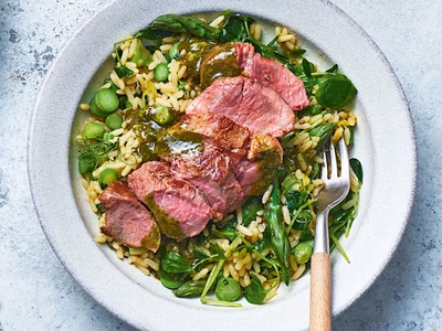 Asparagus Risotto with Lamb and Mint