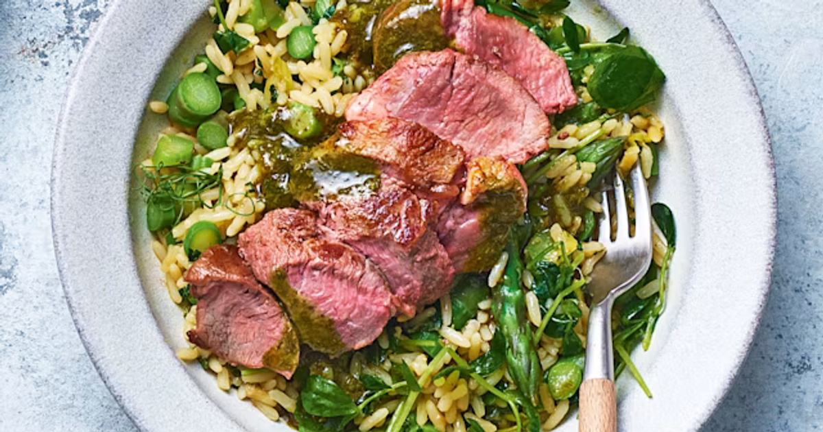Asparagus Risotto with Lamb and Mint