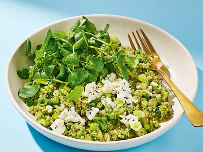 Risotto-style Quinoa with Peas and Watercress Pesto