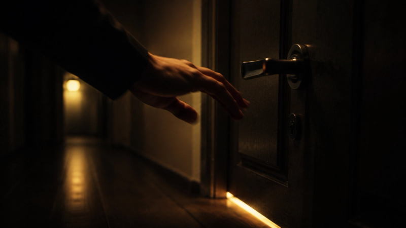 A lone silhouette in a dark cinematic frame, watching and waiting — evoking cinematic suspense