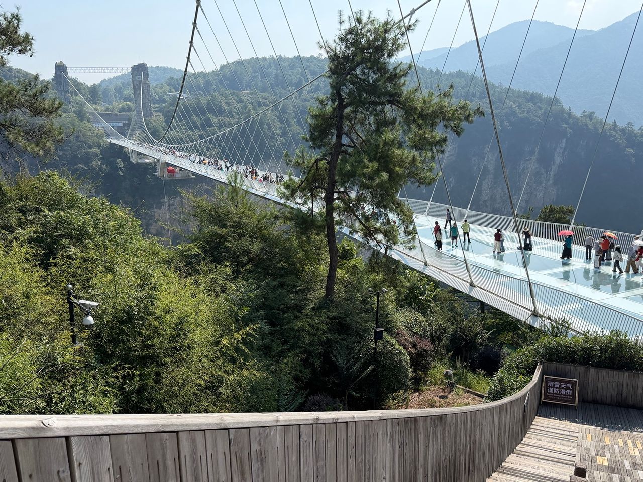 Vue du canyon depuis le plancher et le bord du pont de verre.