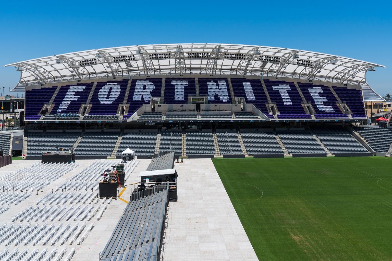 Photo d’archive d’un événement Fortnite Pro-Am en stade, utilisée pour illustrer la transformation du FNCS en spectacle esport mondial.