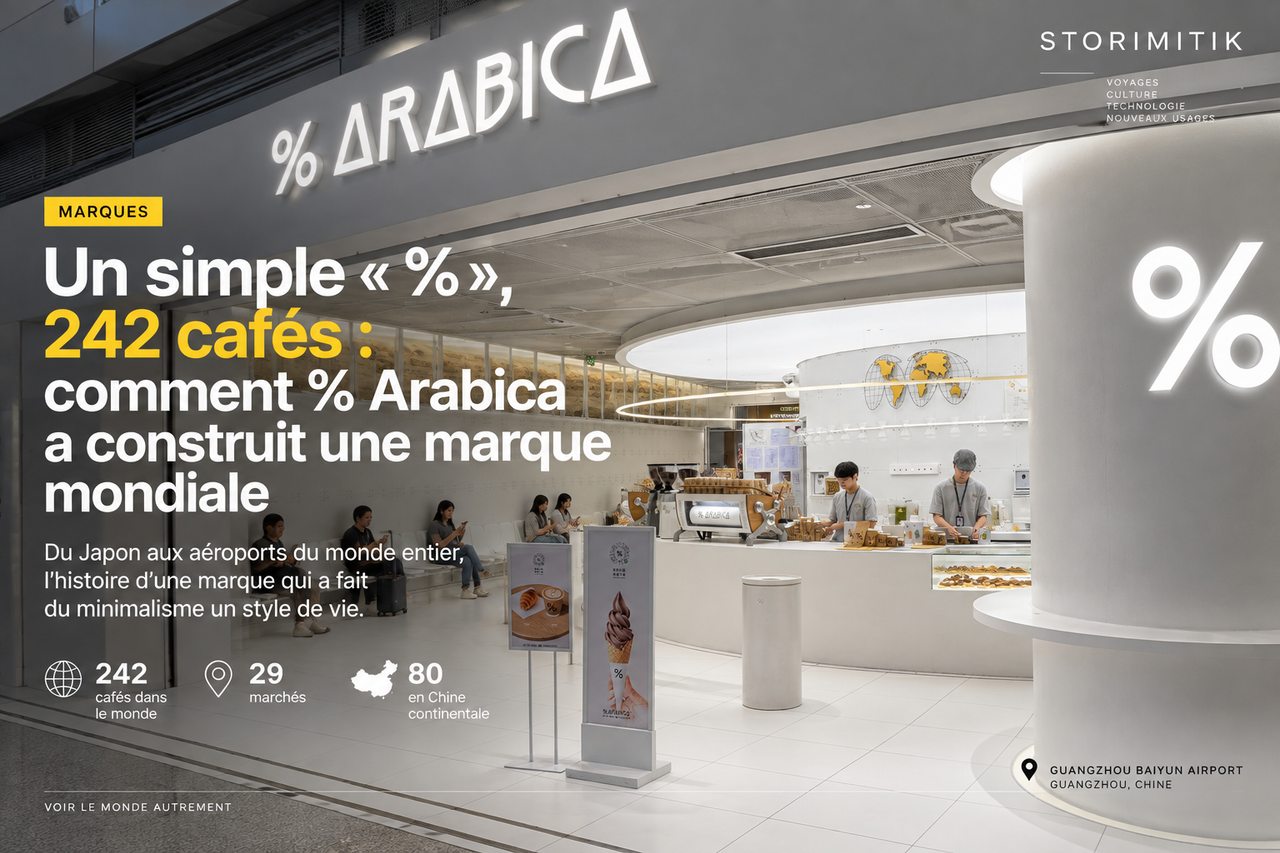 Visuel STORIMITIK sur % Arabica indiquant 242 cafés dans 29 marchés, dont 80 en Chine continentale.