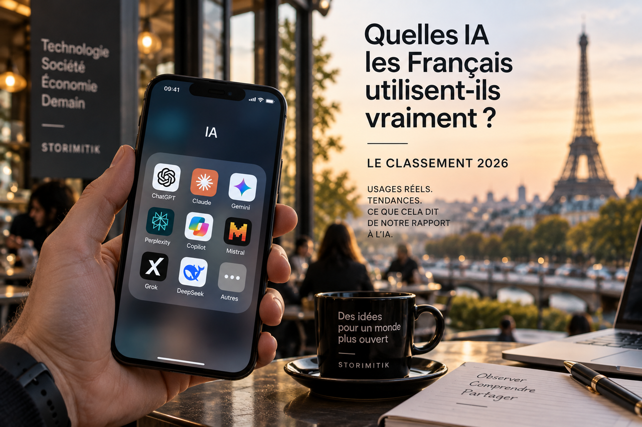 Illustration éditoriale d’un smartphone regroupant plusieurs applications d’intelligence artificielle.