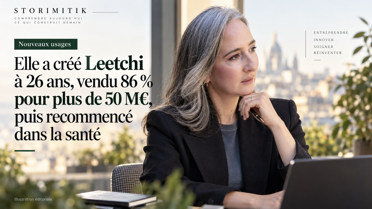 Portrait éditorial de Céline Lazorthes avec un titre sur Leetchi et la santé.