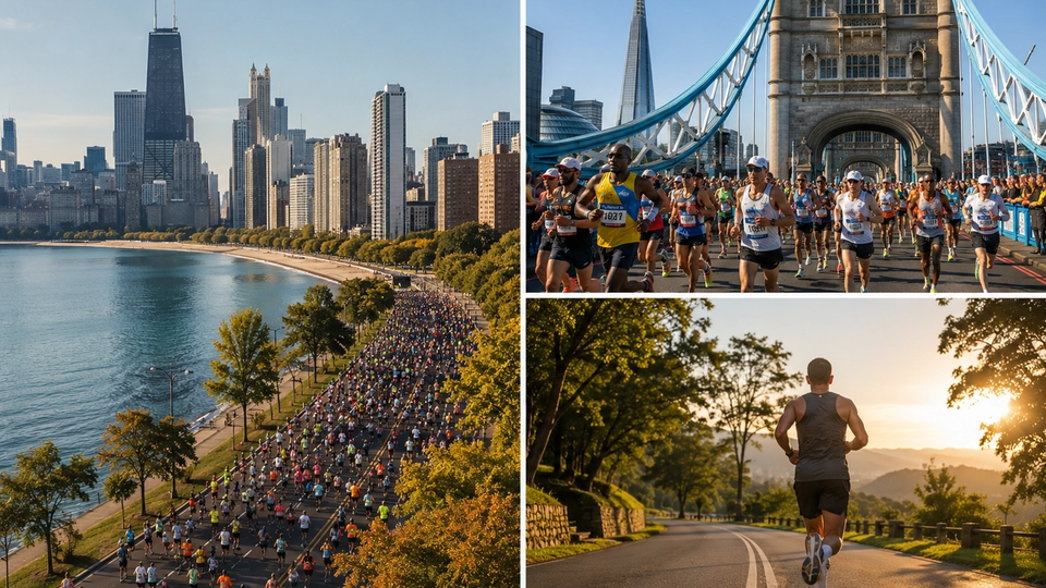 PHOTO D’ILLUSTRATION — image générée par IA : coureurs et paysages de marathons internationaux