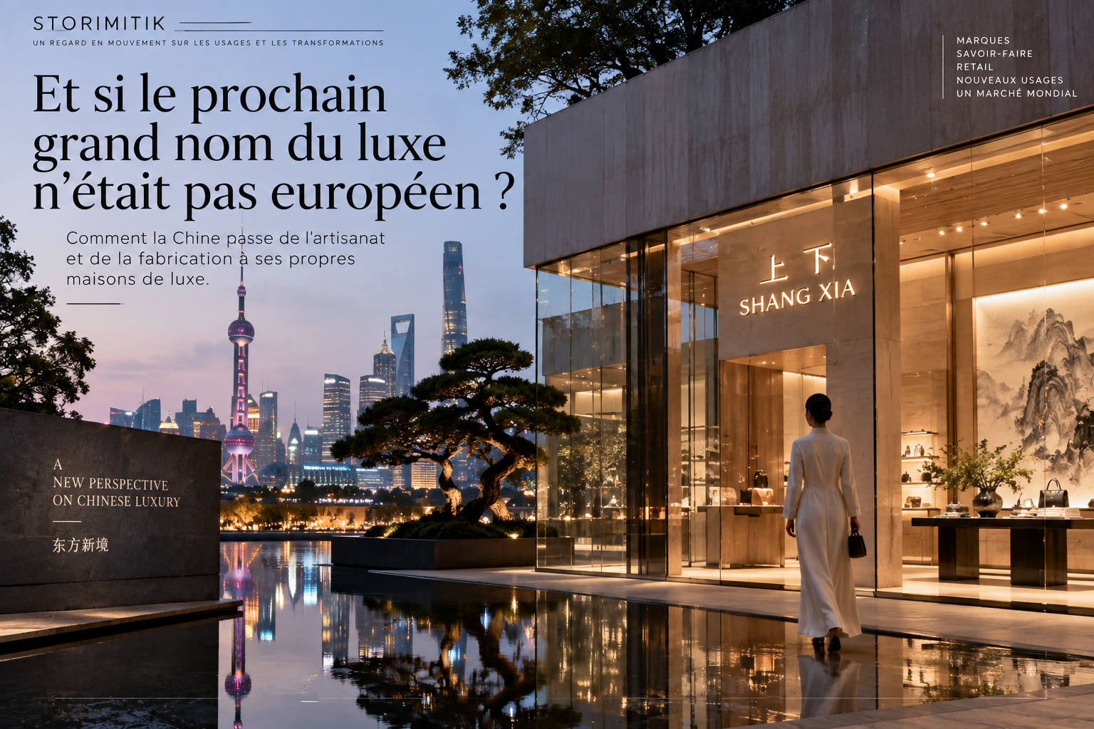 Composition éditoriale STORIMITIK inspirée d’une maison de luxe chinoise contemporaine à Shanghai.