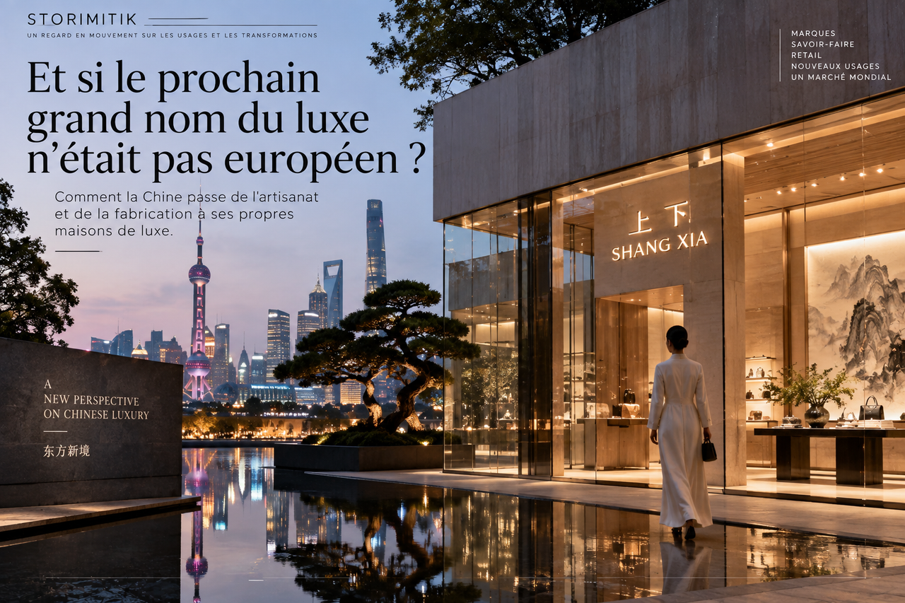 Composition éditoriale STORIMITIK inspirée d’une maison de luxe chinoise contemporaine à Shanghai.