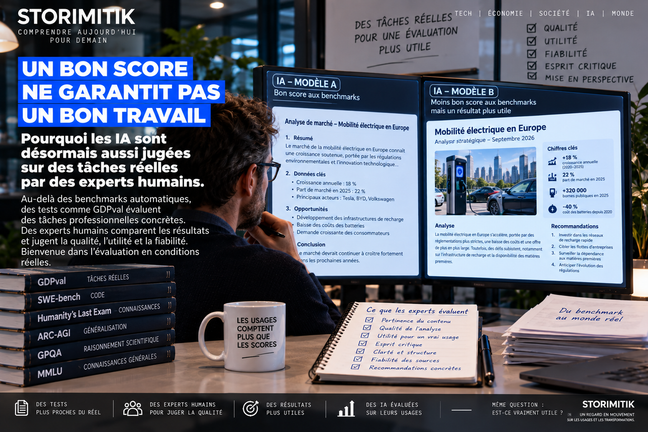 Illustration conceptuelle montrant un expert humain comparant deux productions d’intelligence artificielle sur une tâche professionnelle concrète.