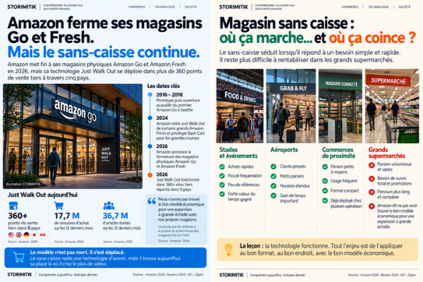 Infographie STORIMITIK sur le magasin sans caisse et les formats où il est le plus pertinent.