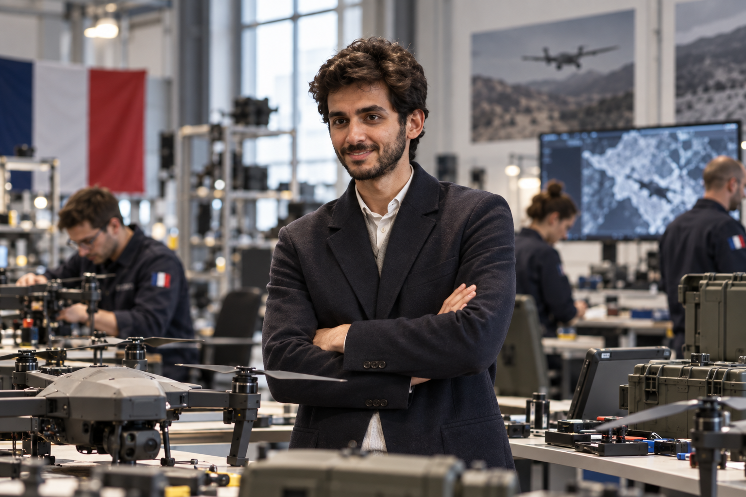 Portrait éditorial scénarisé représentant Mouad M’Ghari dans un environnement de développement de drones.