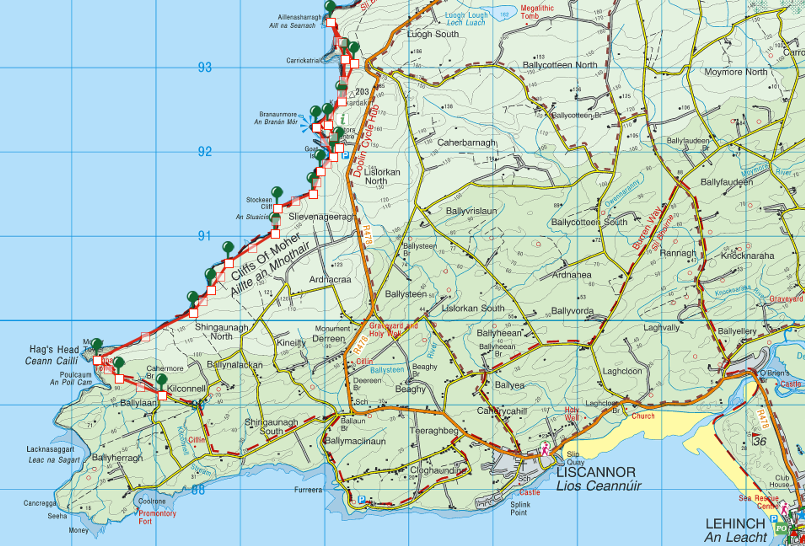 Cliffs Of Moher map 8km Route