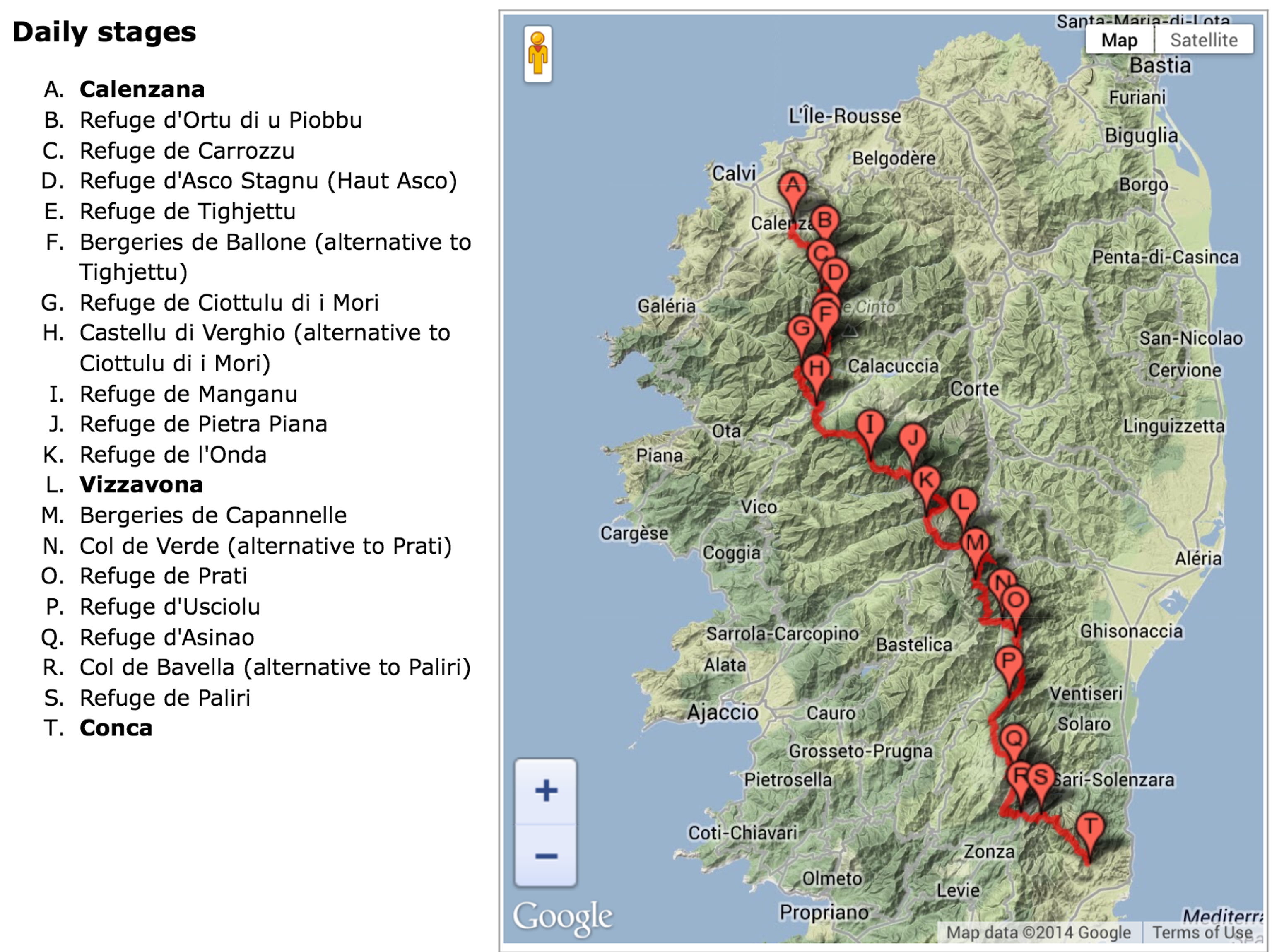 Map GR20 Corsica