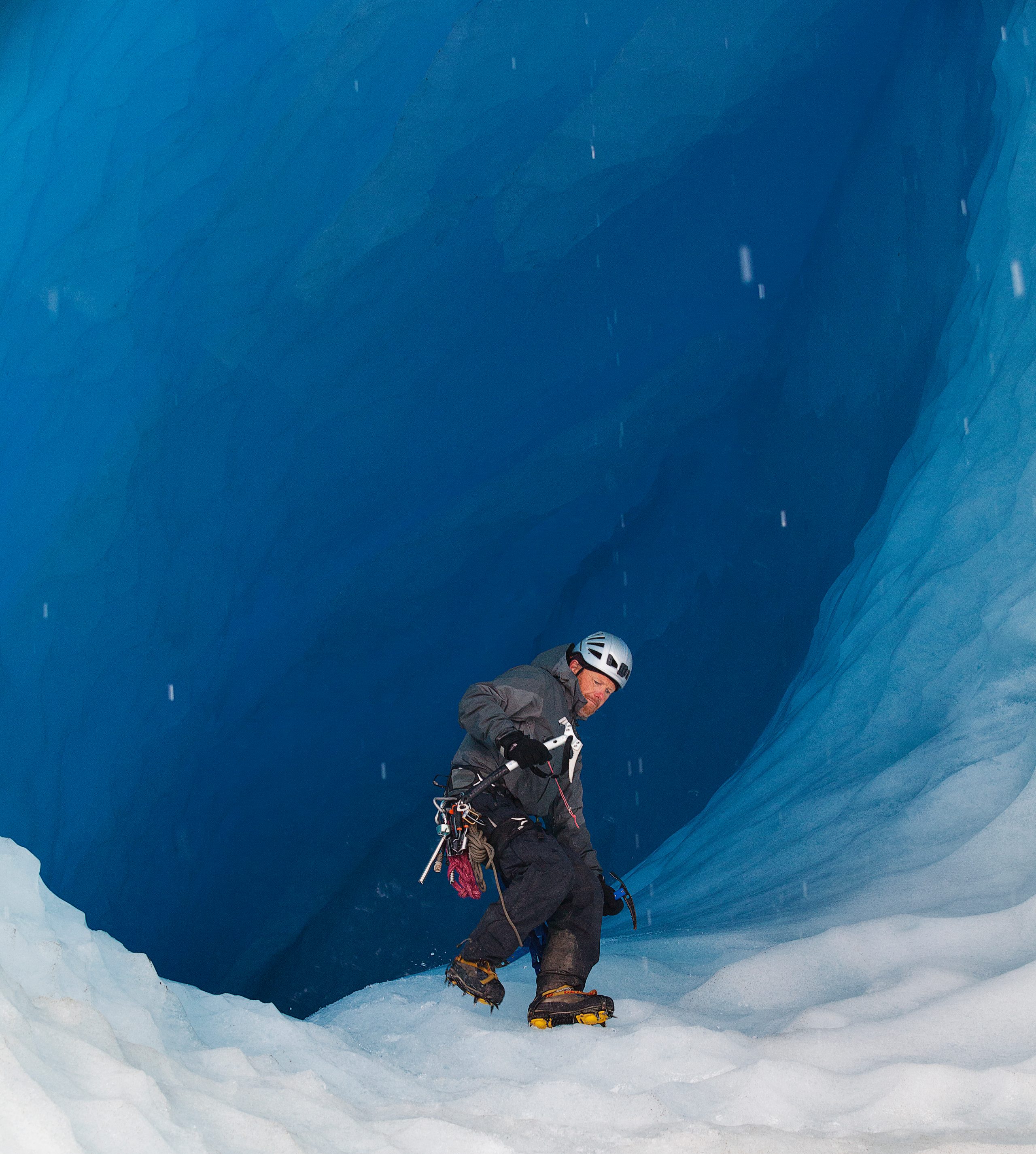 Geo escaping from cave, Greenland