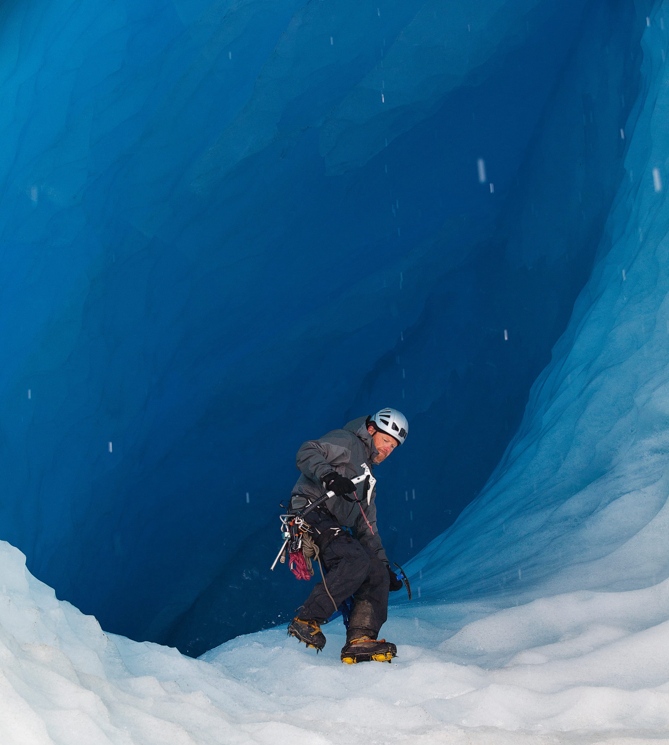 Geo escaping from cave, Greenland