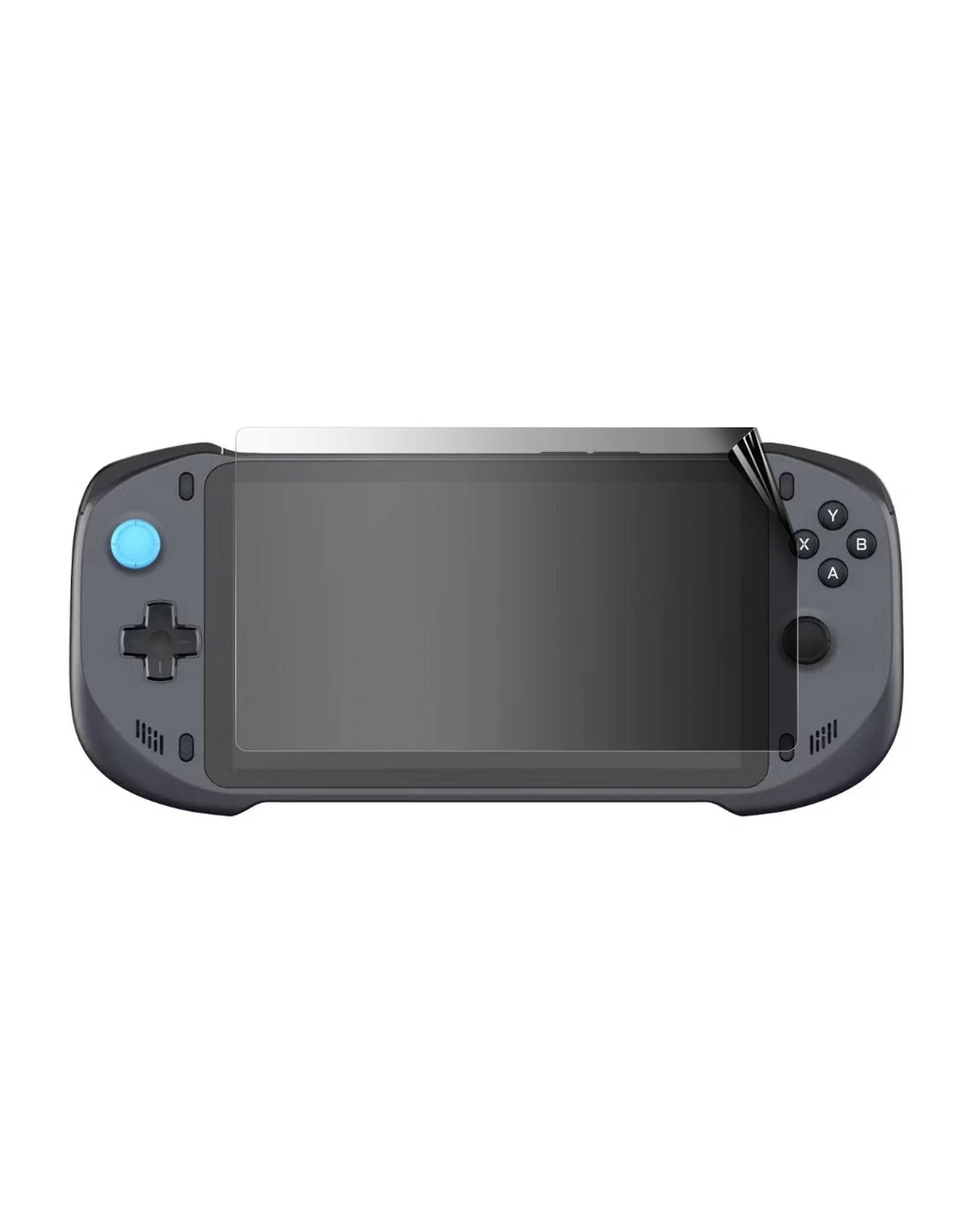 A handheld games console with clear film going onto the screen