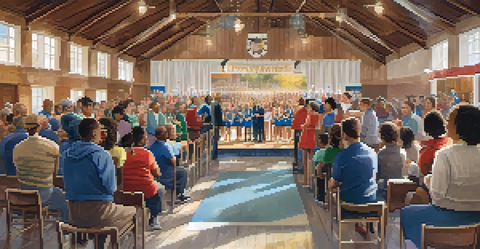 A proud athlete receiving an award at a community ceremony, surrounded by family and friends, with a warm, celebratory atmosphere.