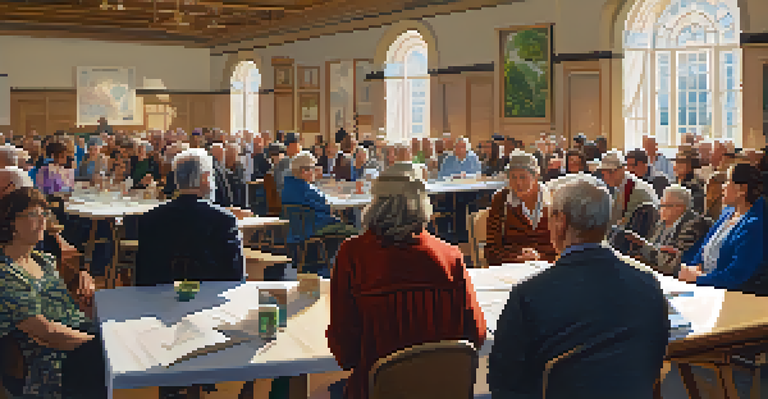 A community meeting in Newark with diverse residents discussing urban development, surrounded by maps and plans.
